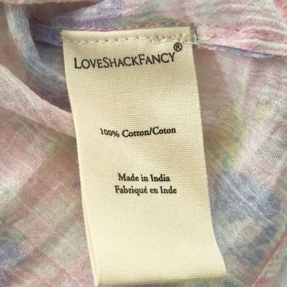 LOVESHACKFANCY Lanya Cherry Top Large Ruffle White Pink Embroidered Pink Tuscany